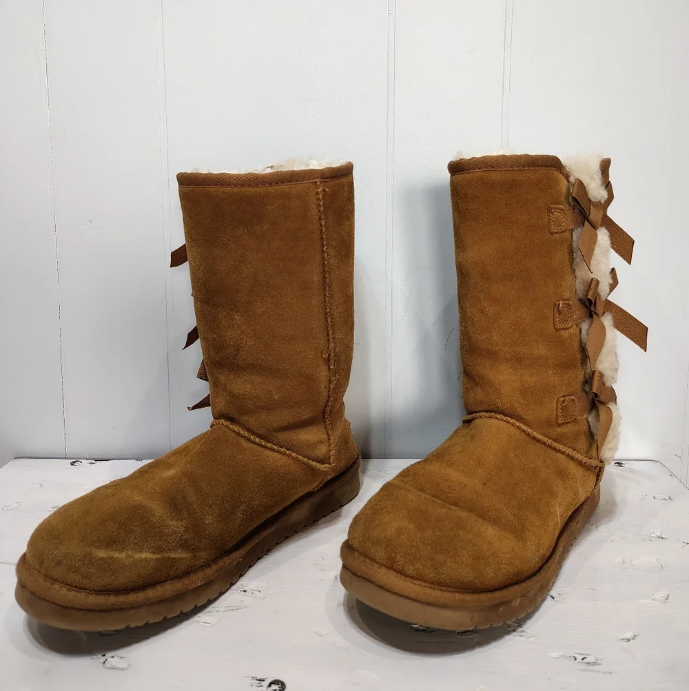 Koolaburra by UGG Victoria Tall Bow Boots Tan‎ Size 8 Suede Waterproofed
